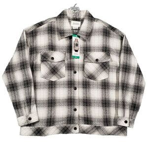 Boston Traders Shirt Jacket Women's Size XL Plaid‎ Gray Button Up NEW